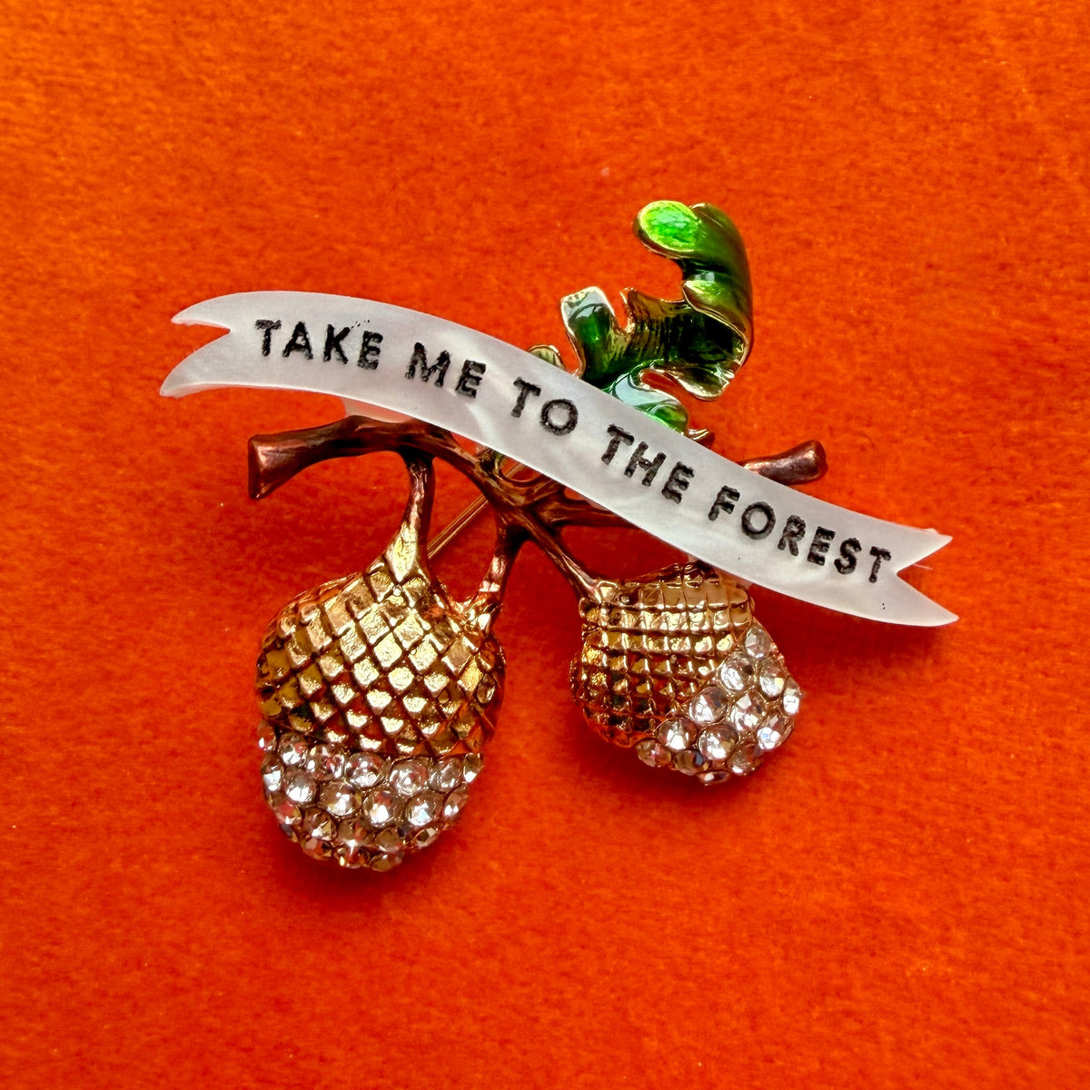 Take me to the forest, diamanté acorn pin