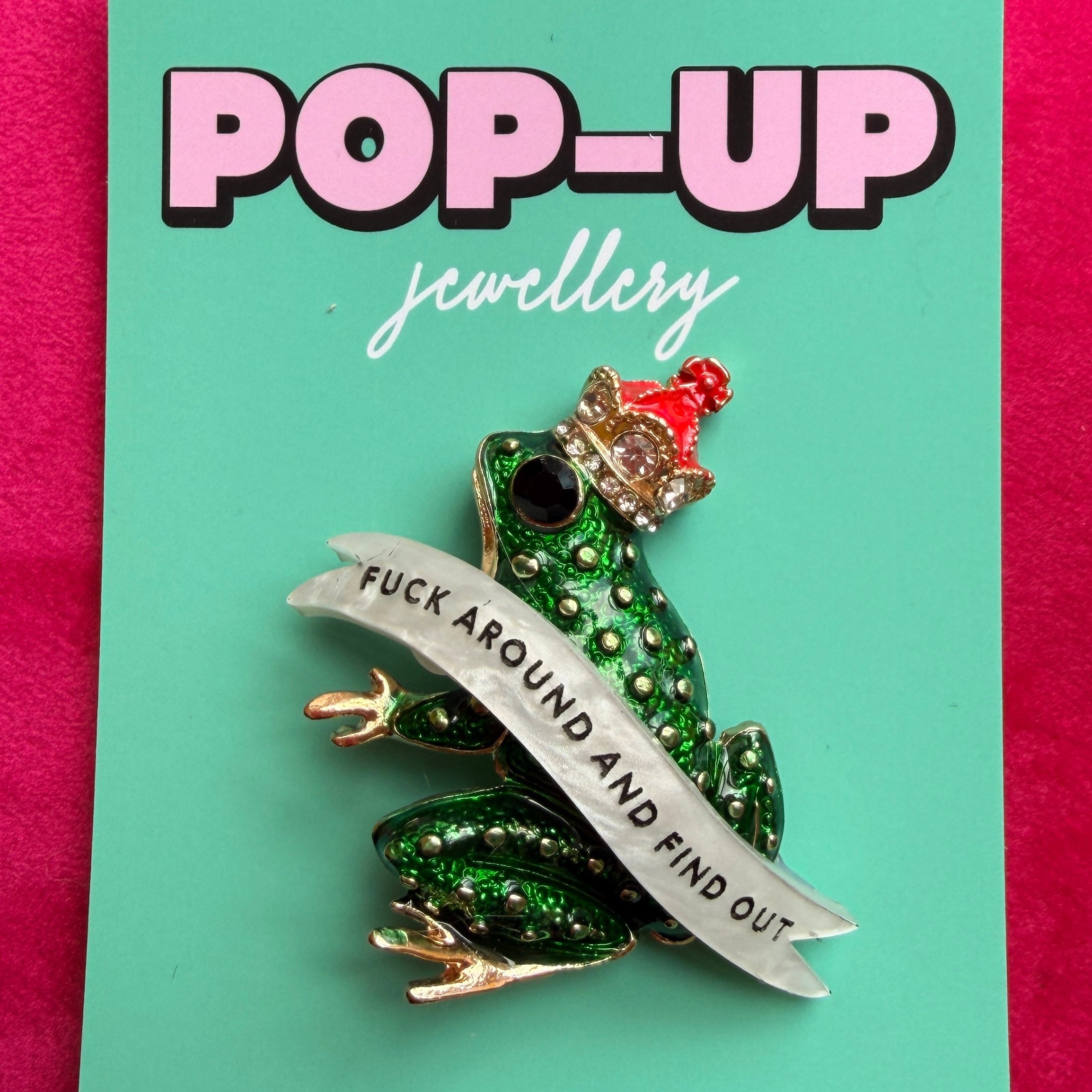FAFO frog prince, enamel and diamanté pin