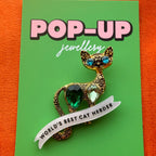 World’s best cat herder, diamanté cat pin
