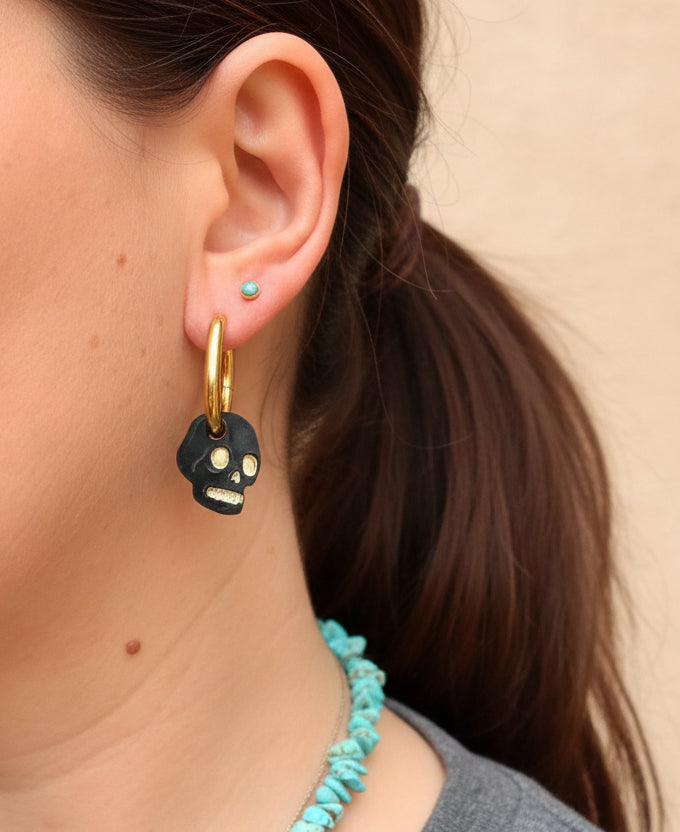 Black and gold mini skull earrings