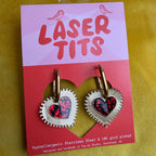 Heart Burst Earrings, Red Sparkle