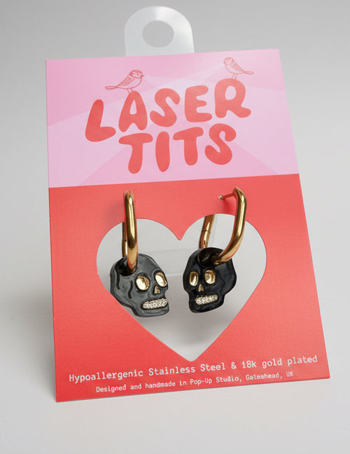 Black and gold mini skull earrings