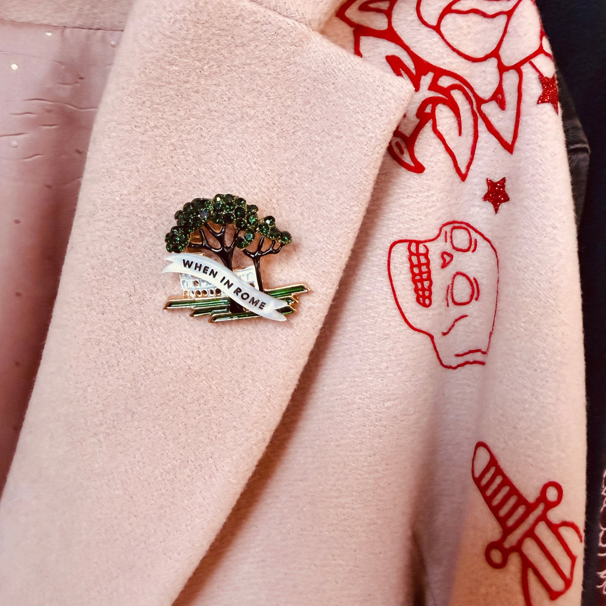 When in Rome, diamanté pin