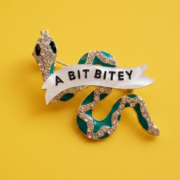 Tiny bitey snake, diamanté pin