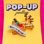 Here to Sleigh - diamanté reindeer pin