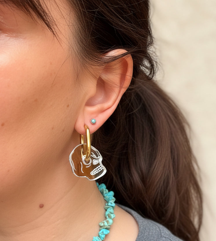 Mirror silver skull hoops