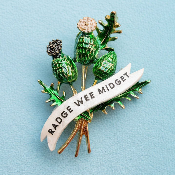 RADGE WEE MIDGET, enamel thistle pin