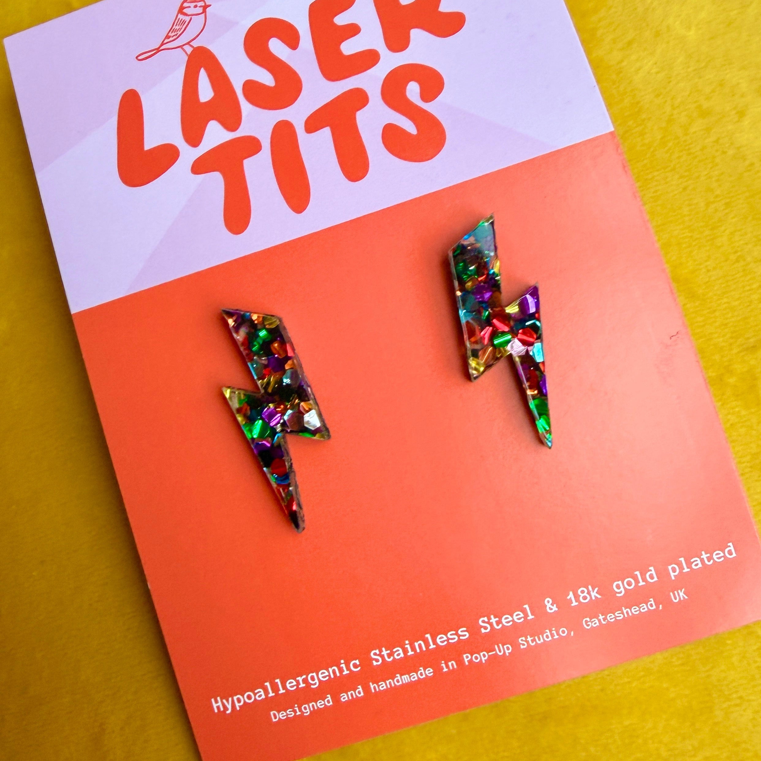 CONFETTI GLITTER mini bolt studs