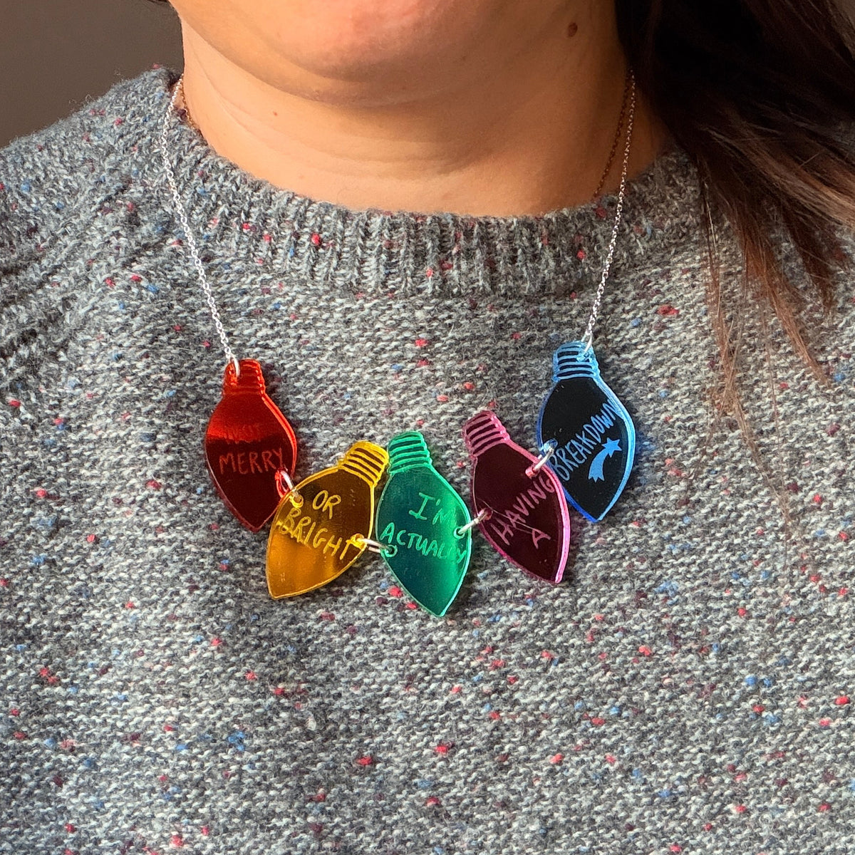 Having a Breakdown, festive lights necklace.