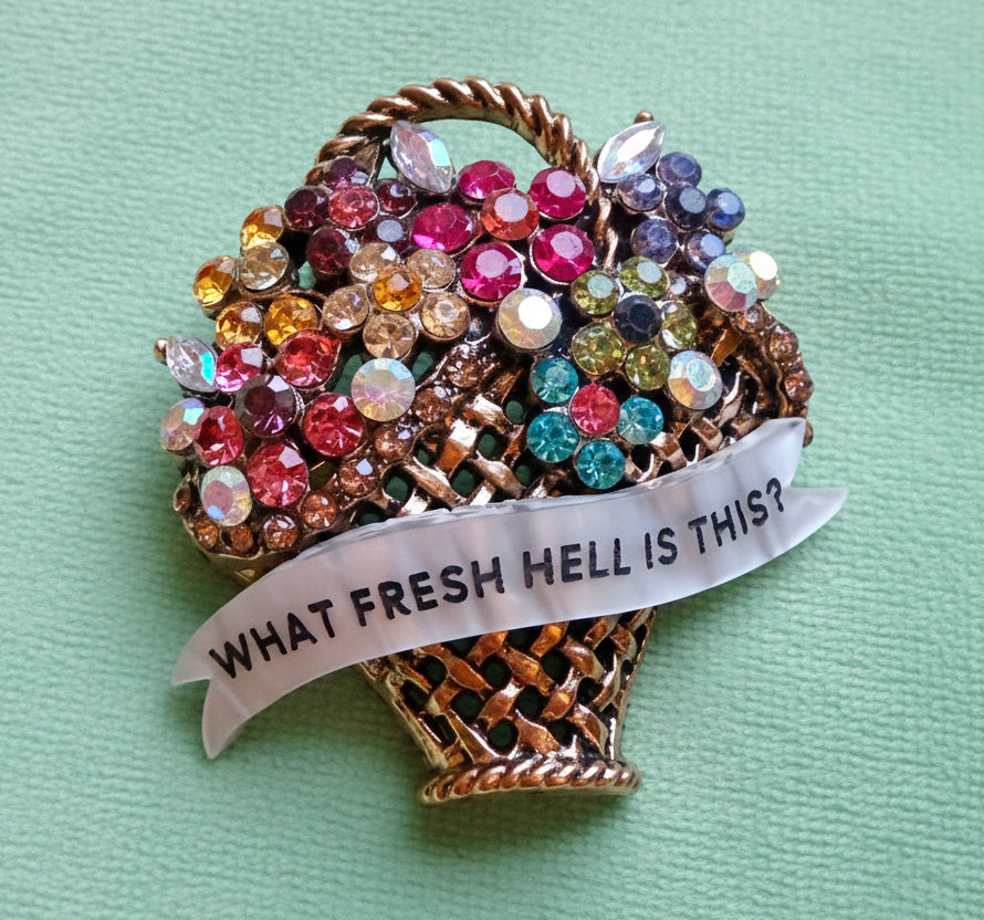 FRESH HELL, Diamanté flower basket pin
