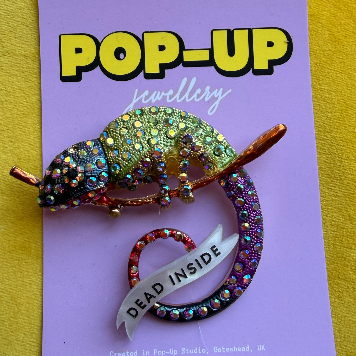 Dead inside, extroverted chameleon pin