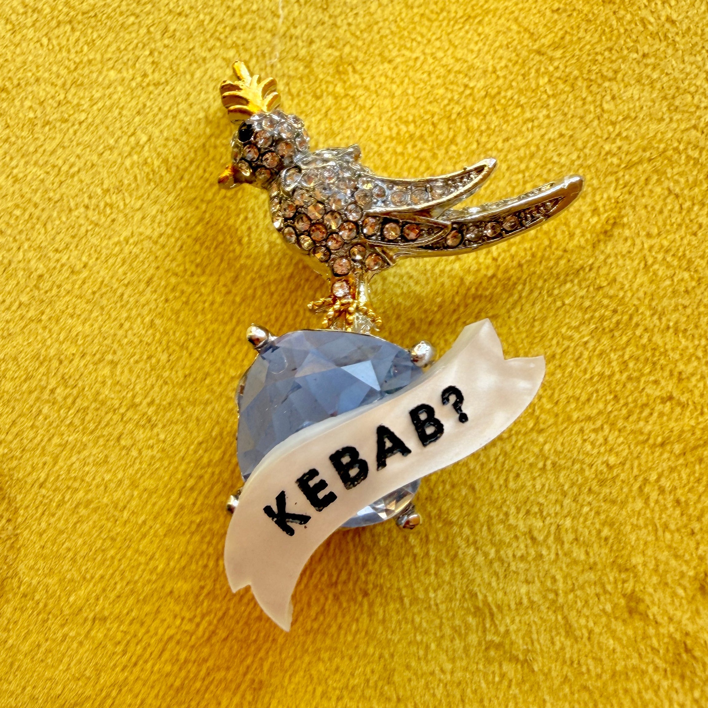 Kebab? Diamanté bird pin
