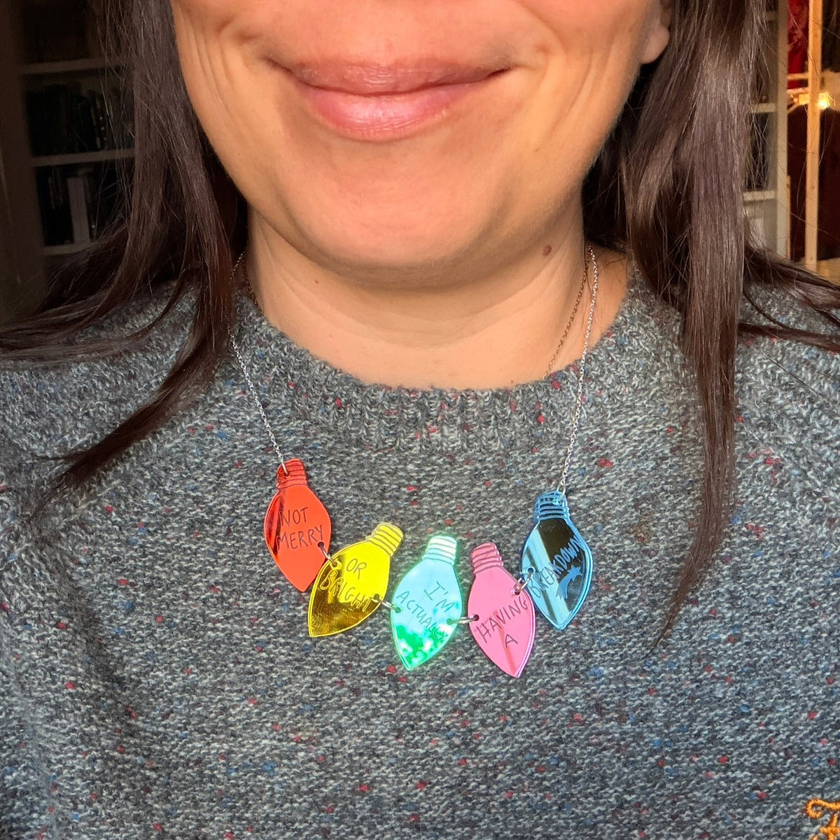 Having a Breakdown, festive lights necklace.