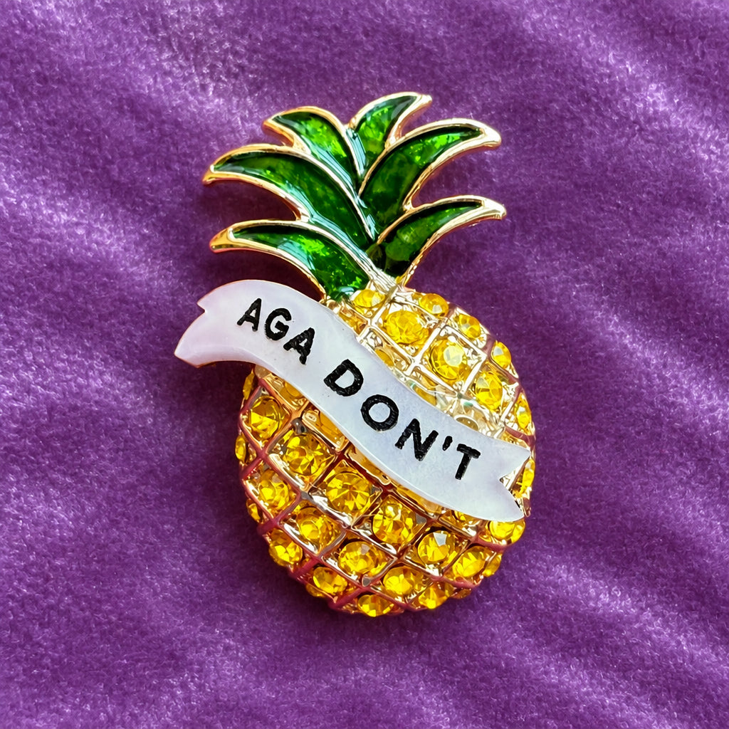 Push pineapple shake the tree. Diamanté pin