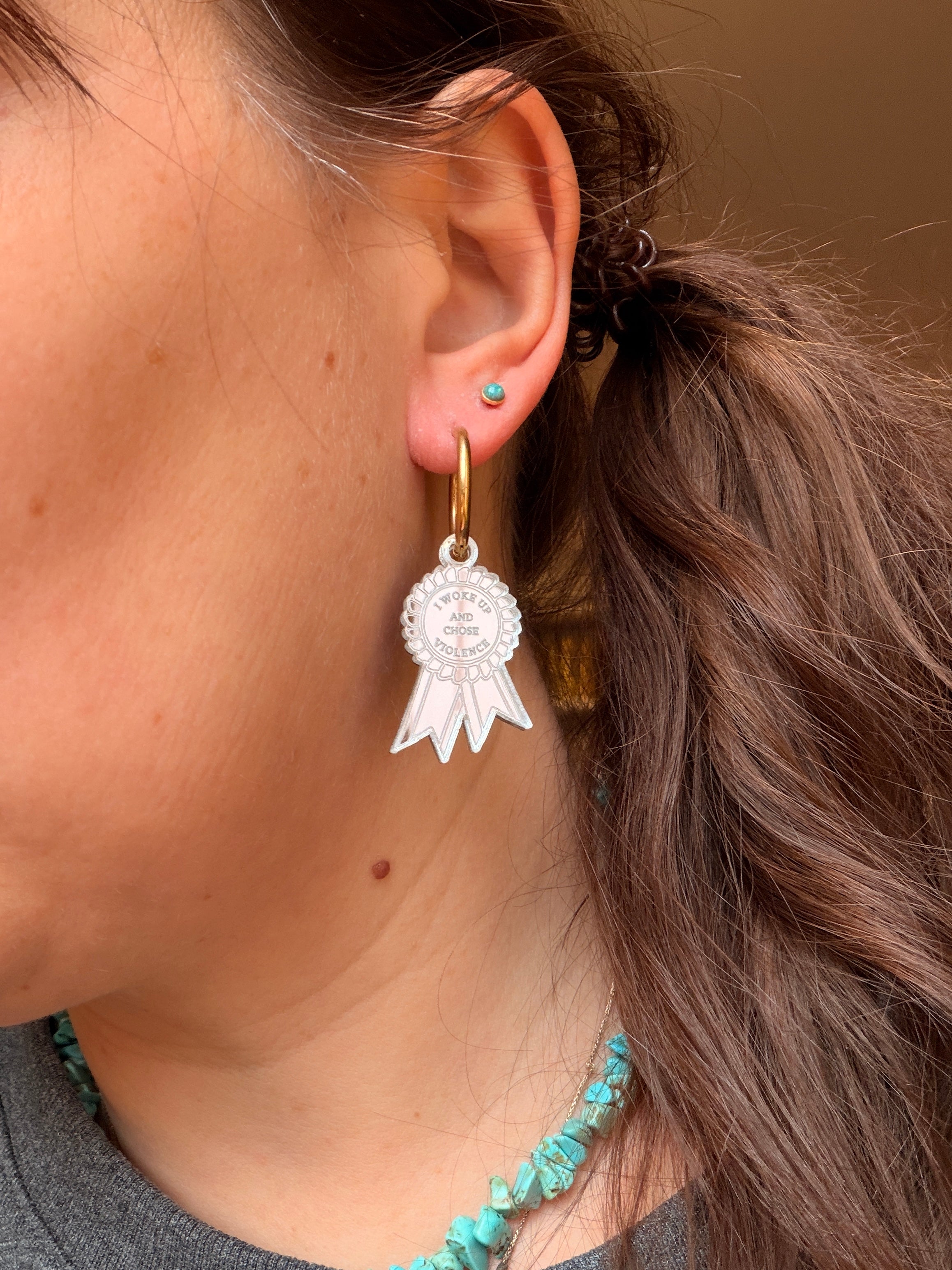I am going to succeed because I am crazy, rosette earrings.