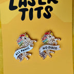 ALL PANIC, NO DISCO diamanté unicorn studs