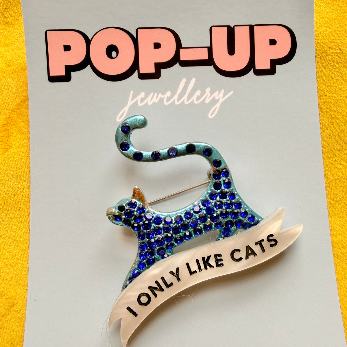 I only like cats, sparkly BLUE cat pin