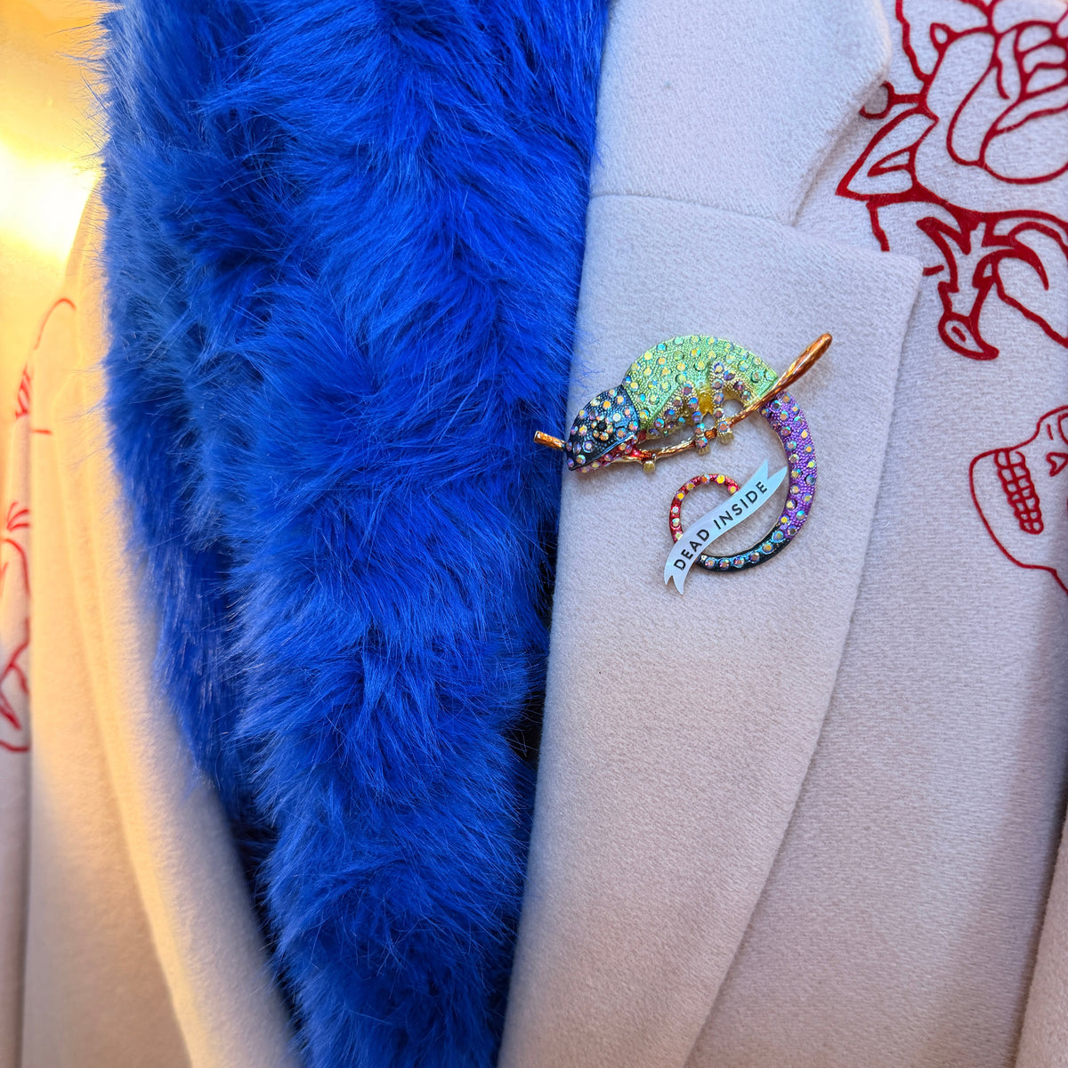 Dead inside, extroverted chameleon pin