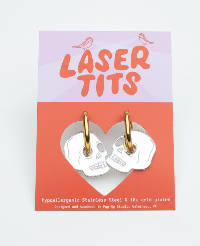 Mirror silver skull hoops