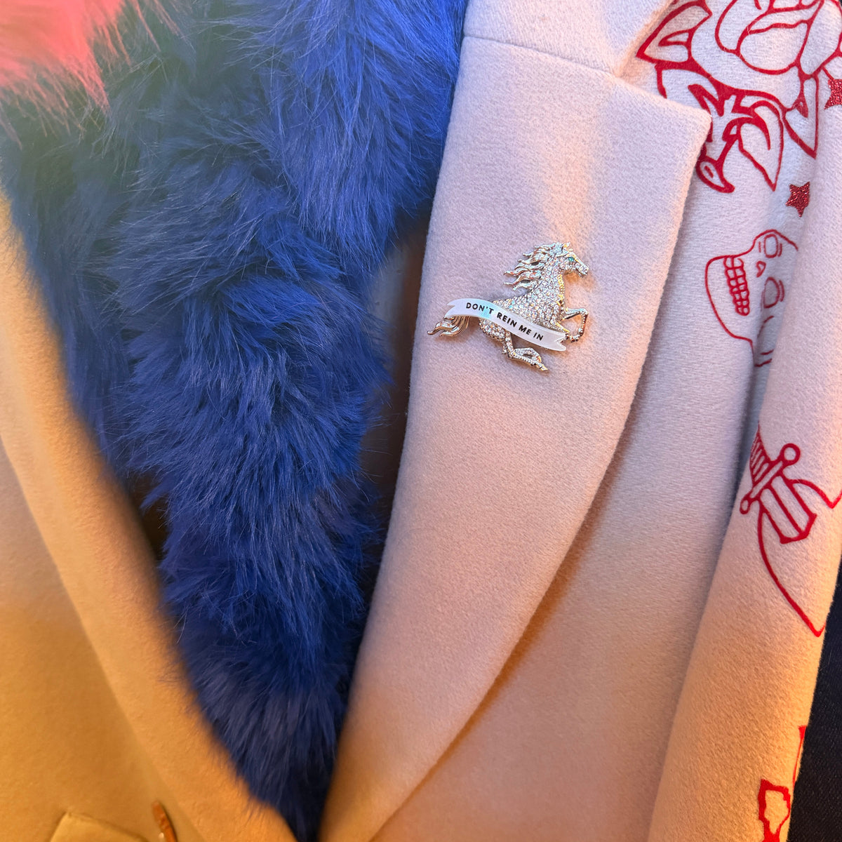 Don’t Rein me in, silver galloping horse pin