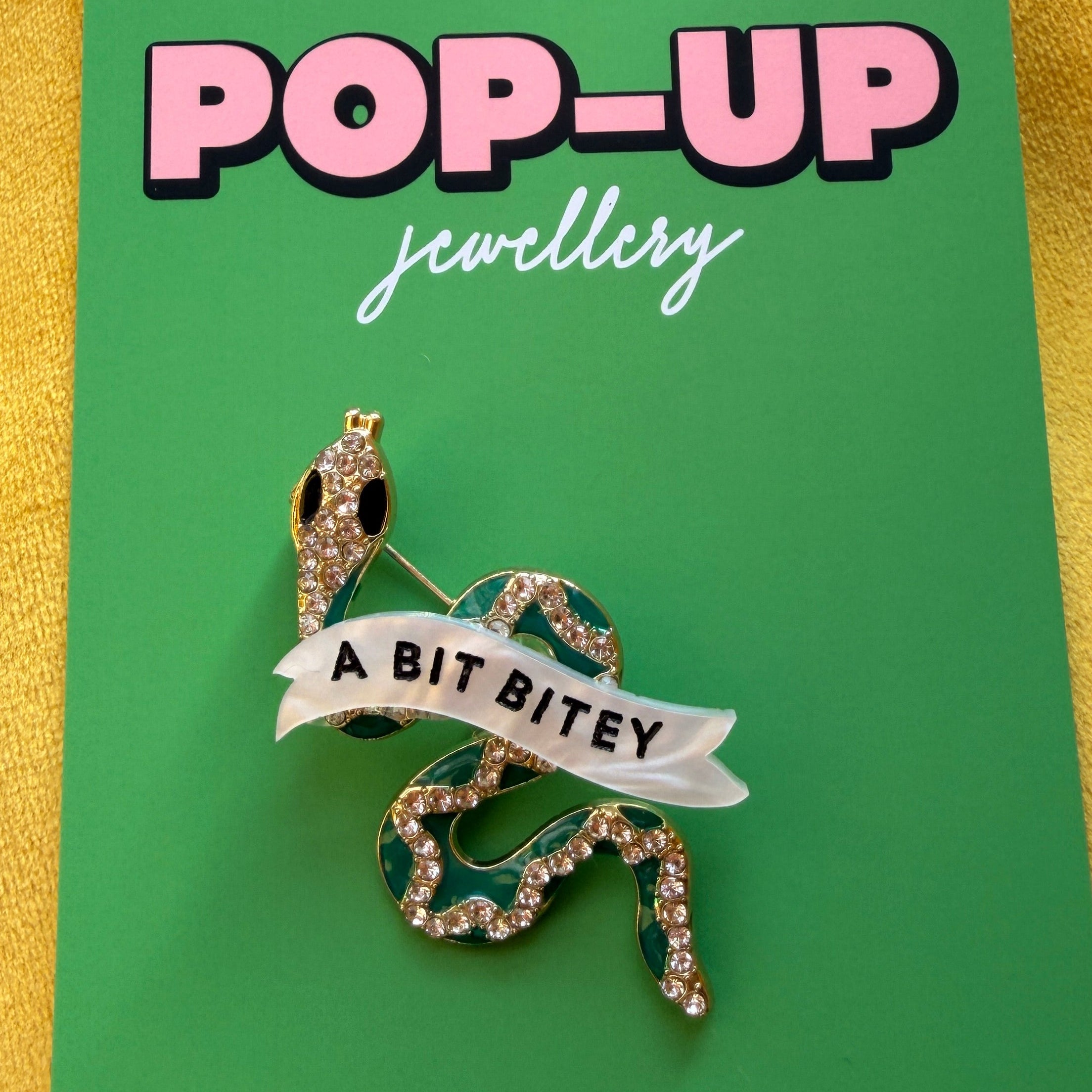 Tiny bitey snake, diamanté pin