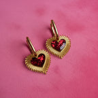 Heart Burst Earrings, Red Sparkle