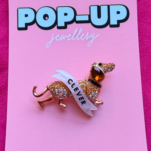 Clever Sausage! Diamanté Dachshund pin