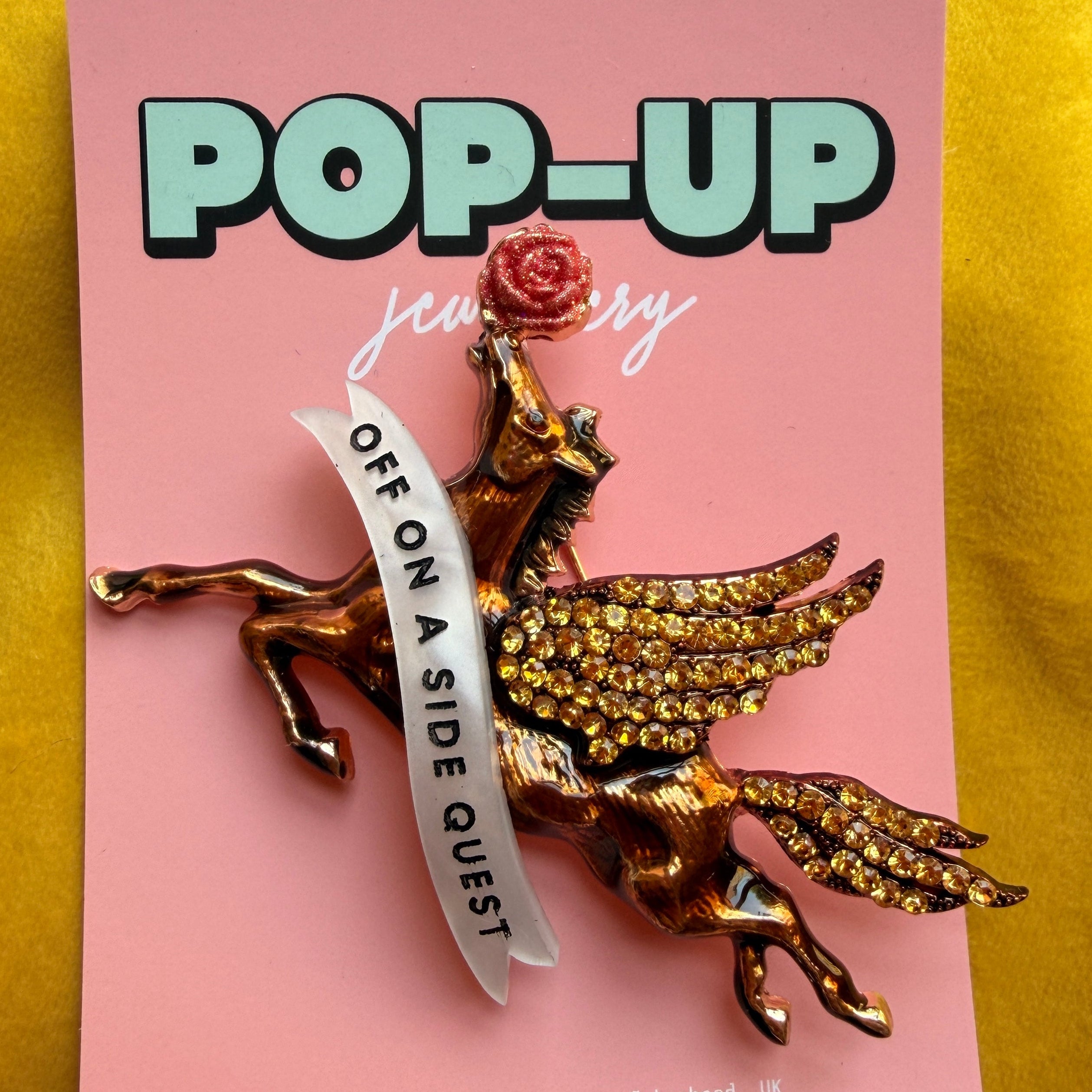 Off on a side quest, flying horse pin