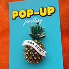 Push pineapple shake the tree. Diamanté pin