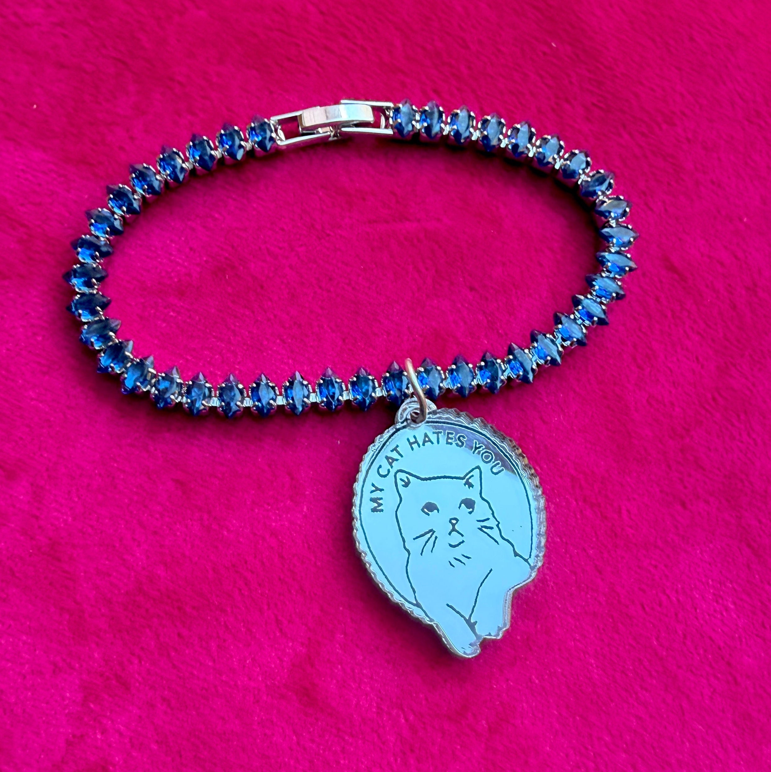 My cat HATES you, diamanté tennis bracelet
