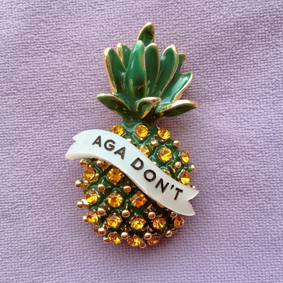 Push pineapple shake the tree. Diamanté pin