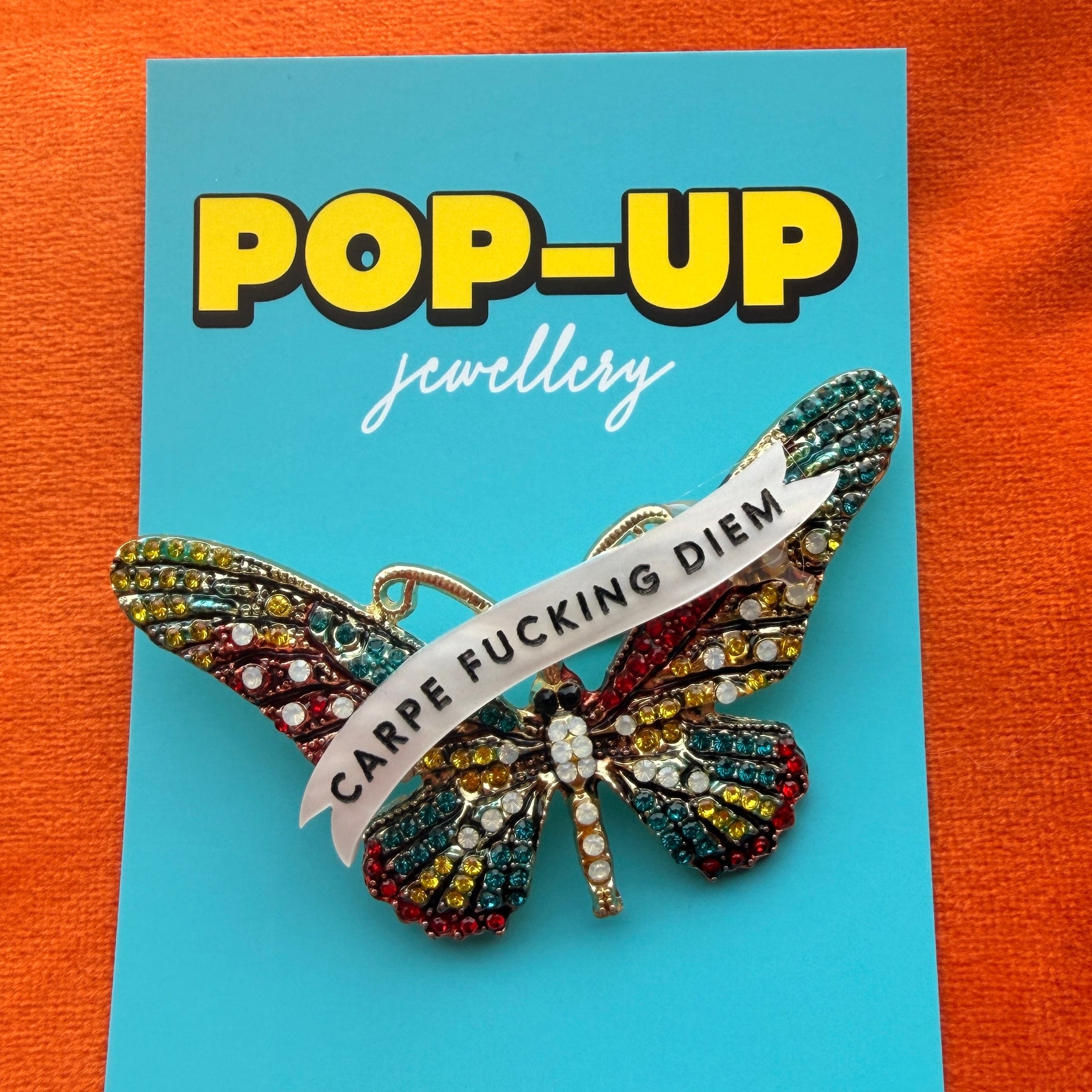 Seize the day, diamanté butterfly pin