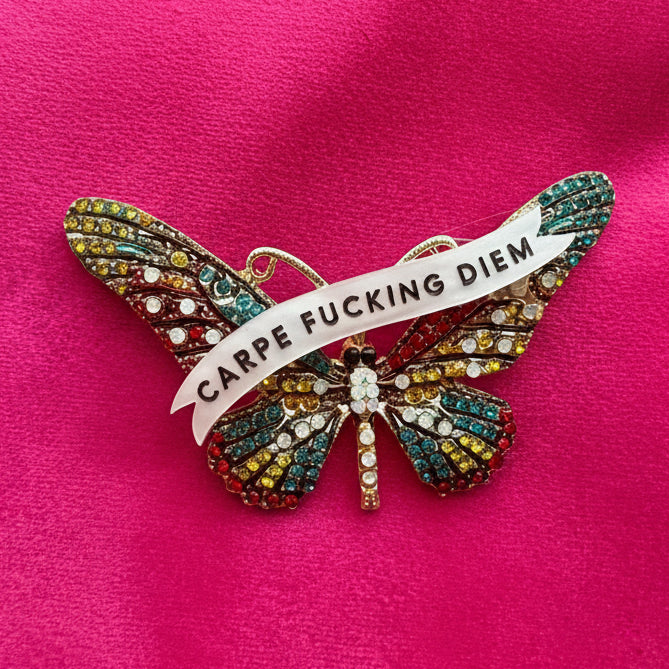Seize the day, diamanté butterfly pin