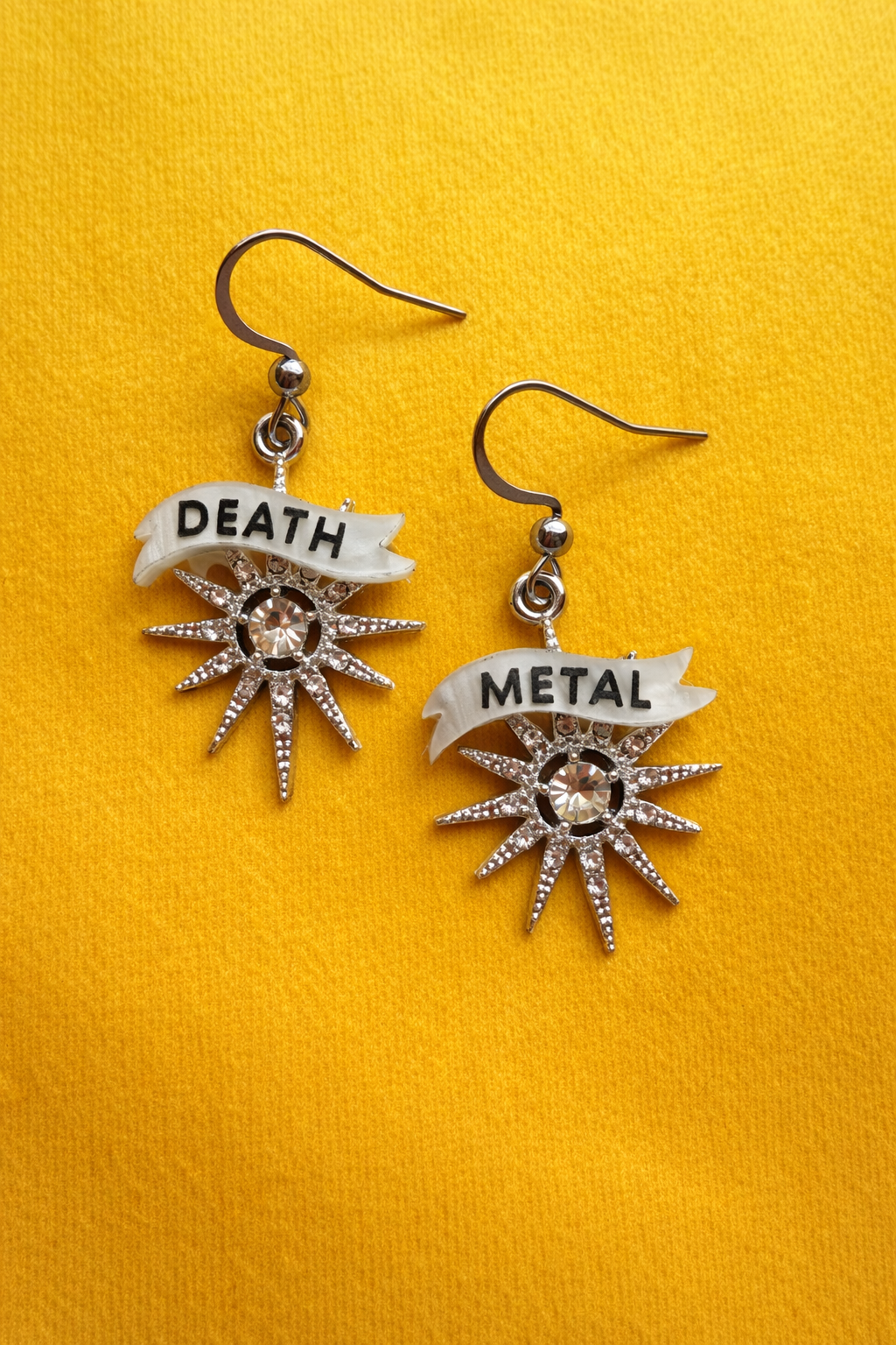 DEATH METAL diamanté starburst earrings