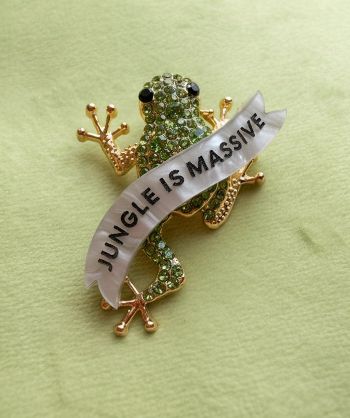 JUNGLE IS MASSIVE tree frog diamanté pin