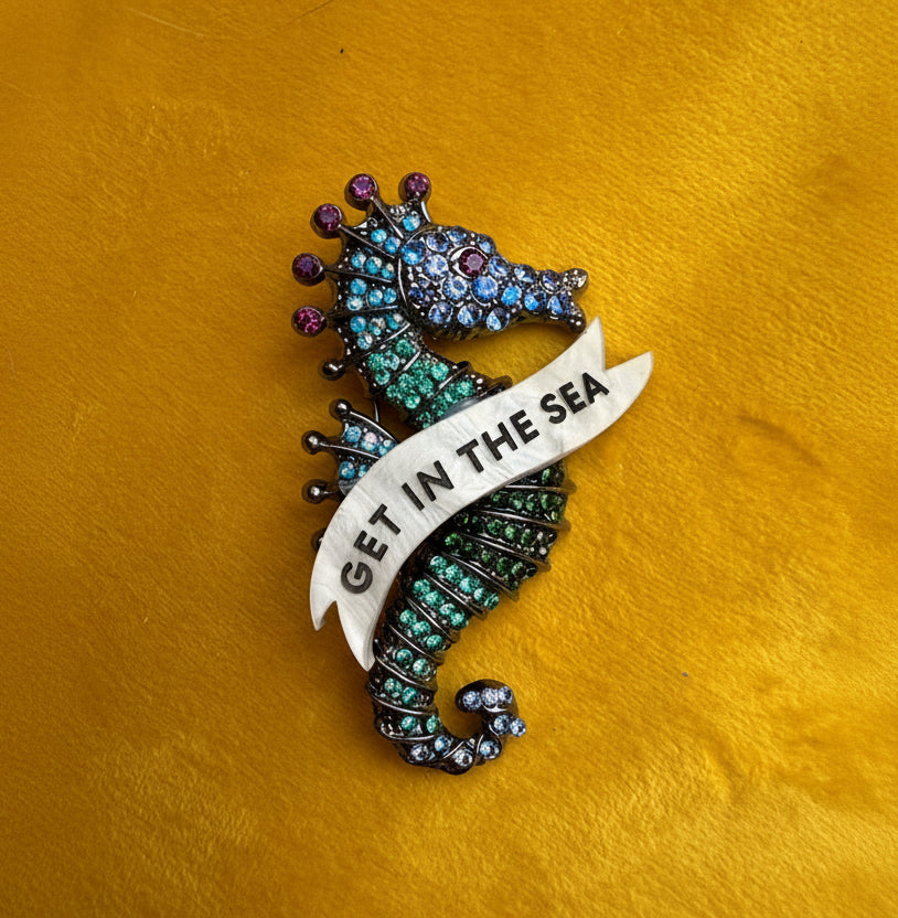 GET IN THE SEA seahorse diamanté pin