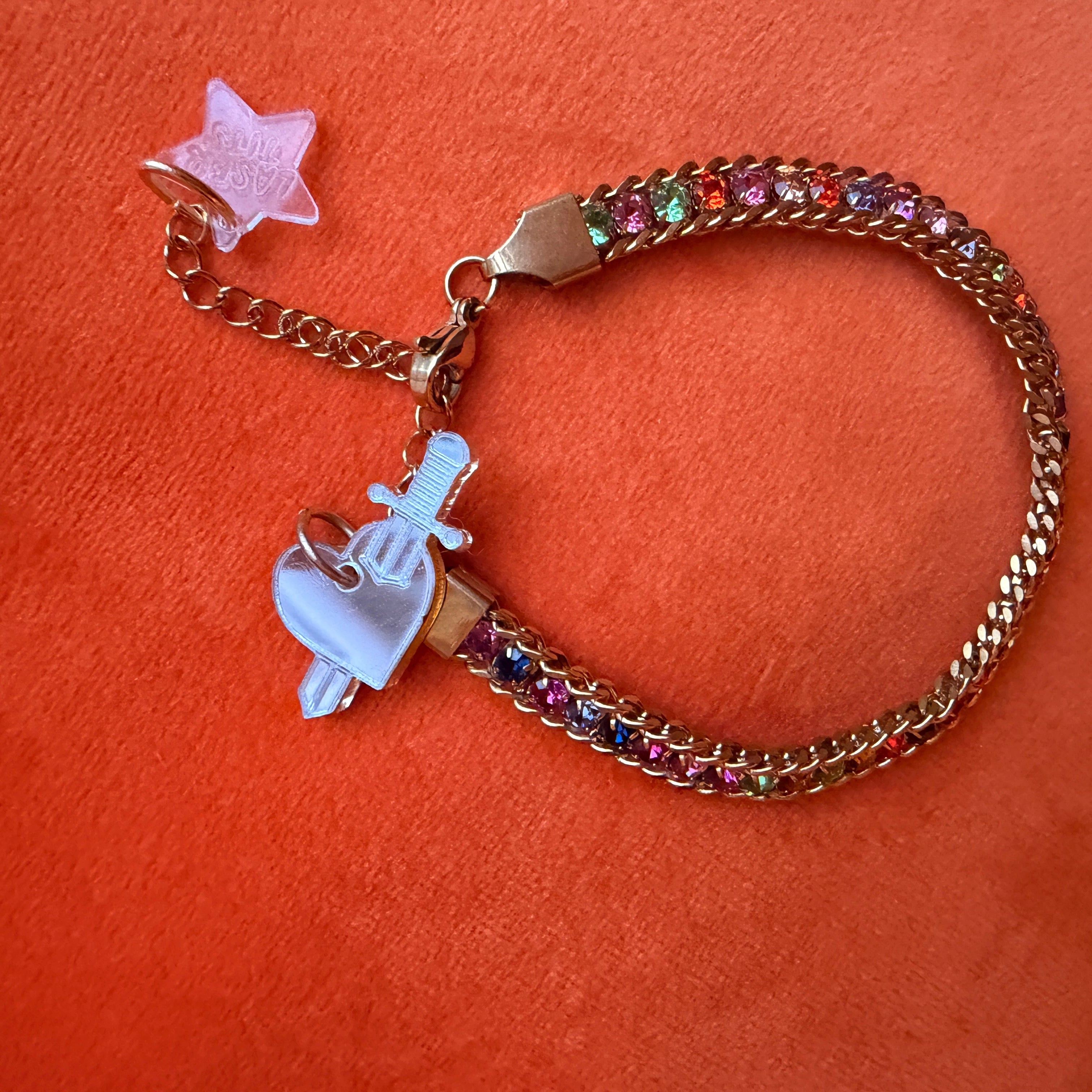 HEART AND DAGGER, vintage look charm bracelet