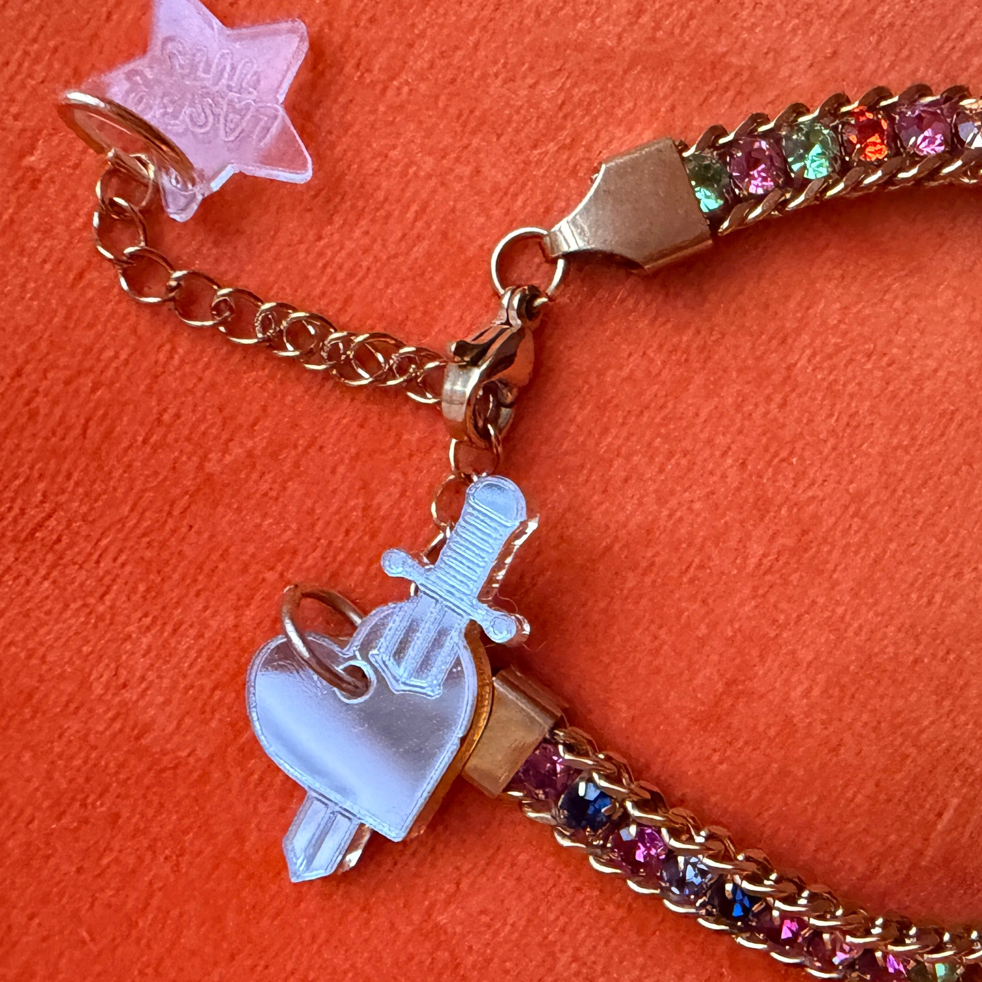 HEART AND DAGGER, vintage look charm bracelet