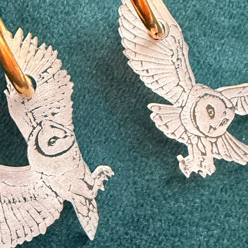 BARN OWLS (with mouse) earrings