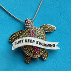 JUST KEEP SWIMMING diamanté turtle necklace