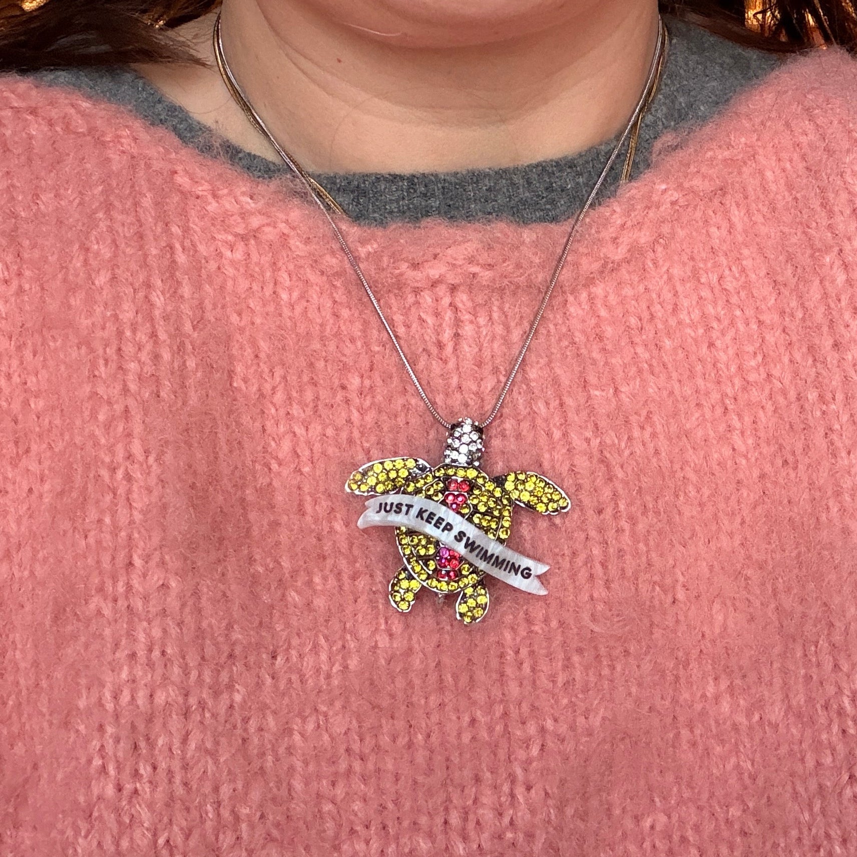 JUST KEEP SWIMMING diamanté turtle necklace