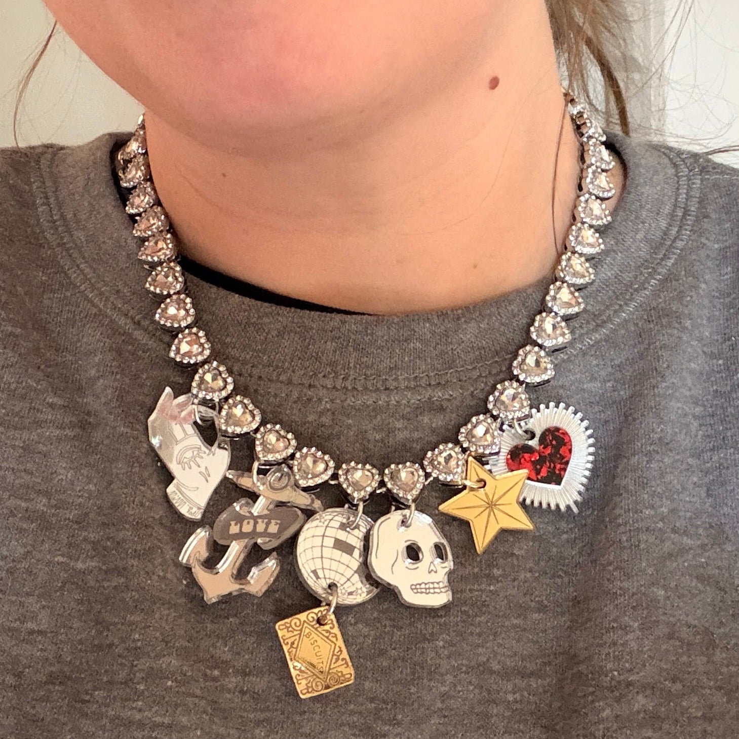 Fancy Favourites, diamanté heart necklace.
