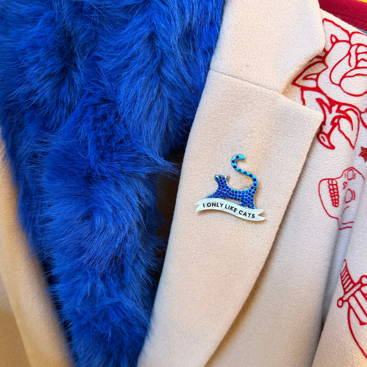 I only like cats, sparkly BLUE cat pin