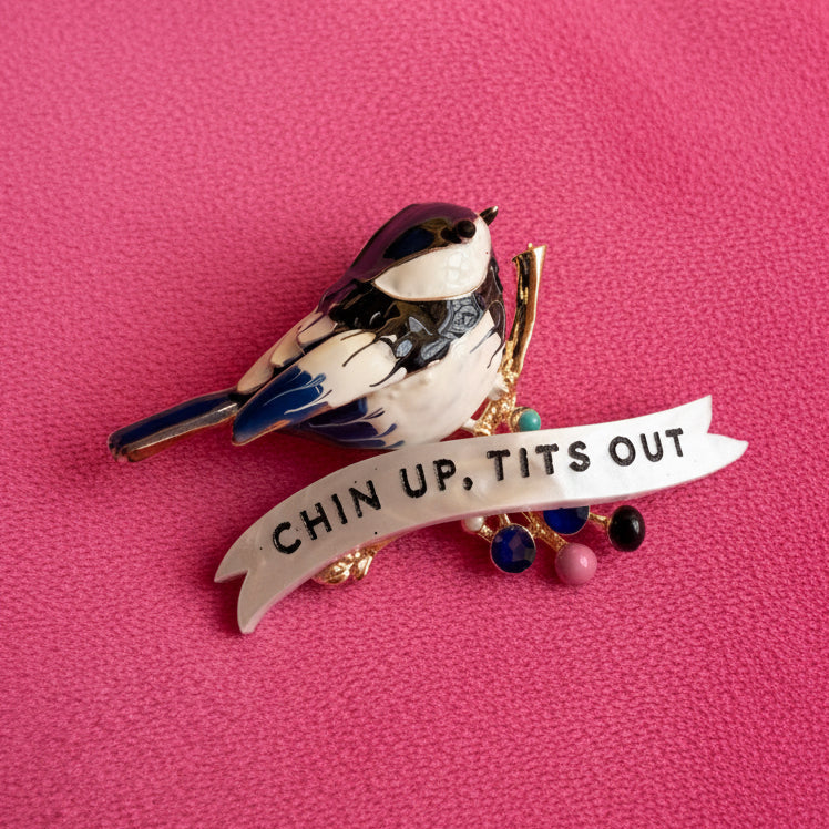 CHIN UP, TITS OUT coal tit pin