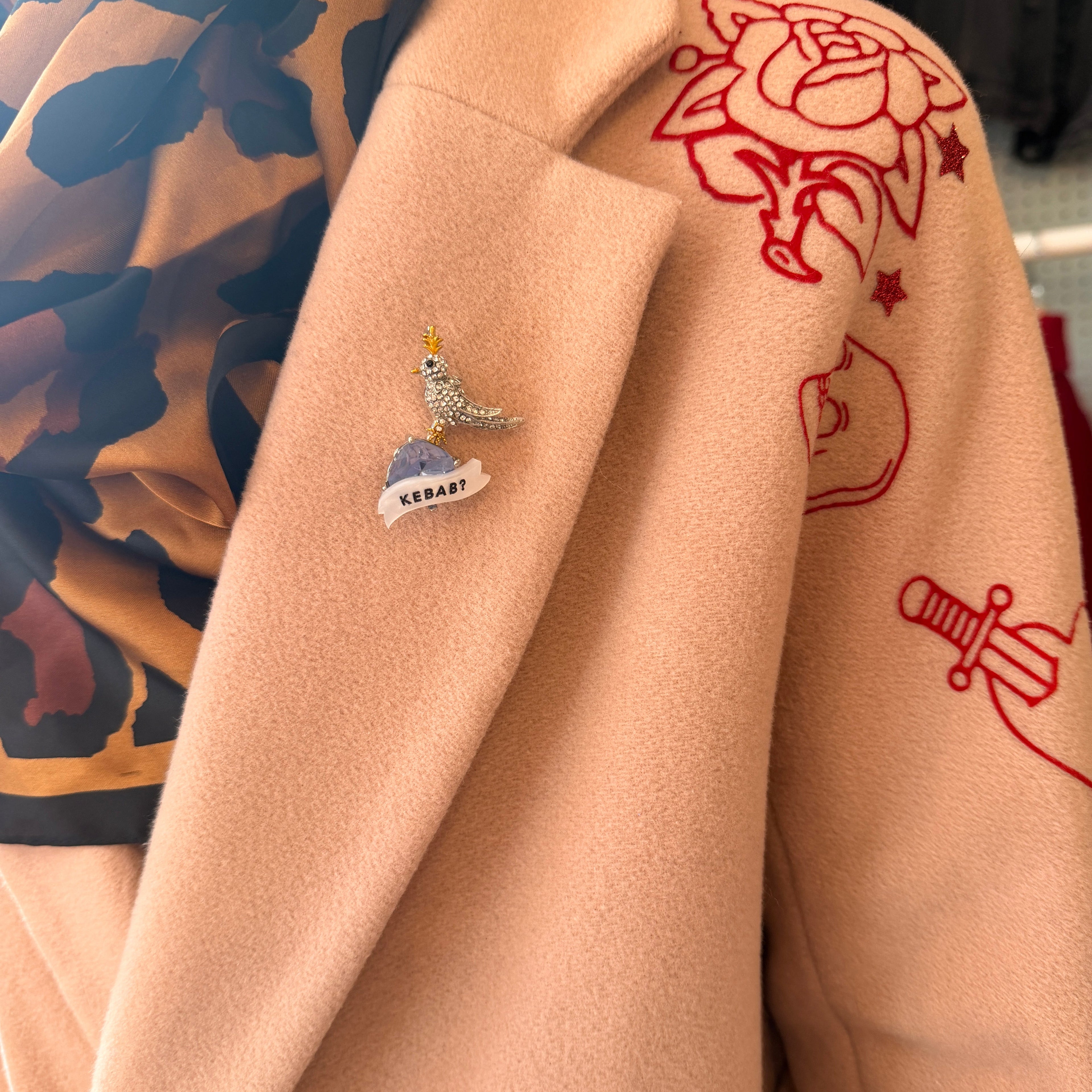 Kebab? Diamanté bird pin
